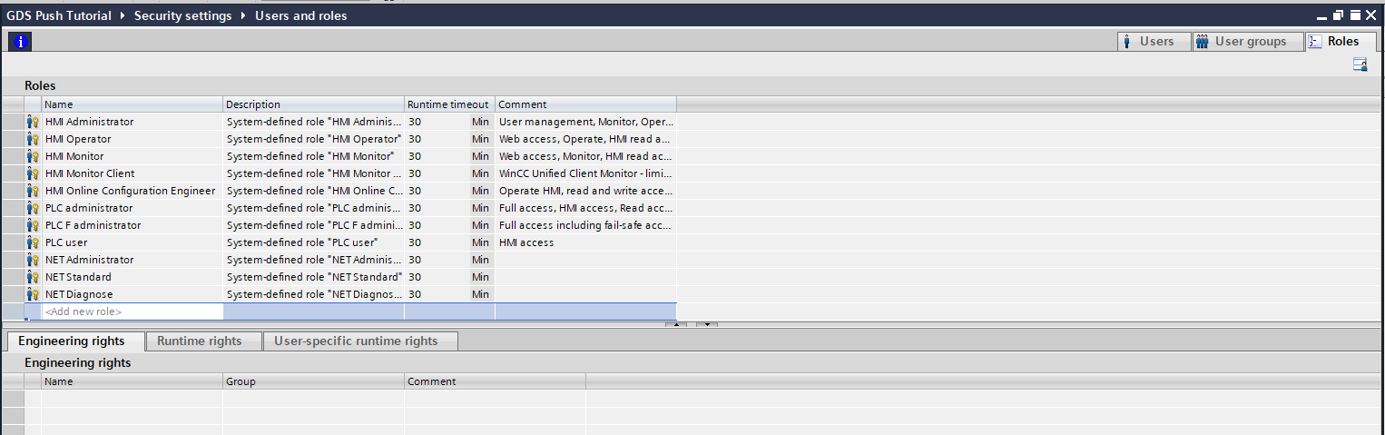 Roles tab with the new role added