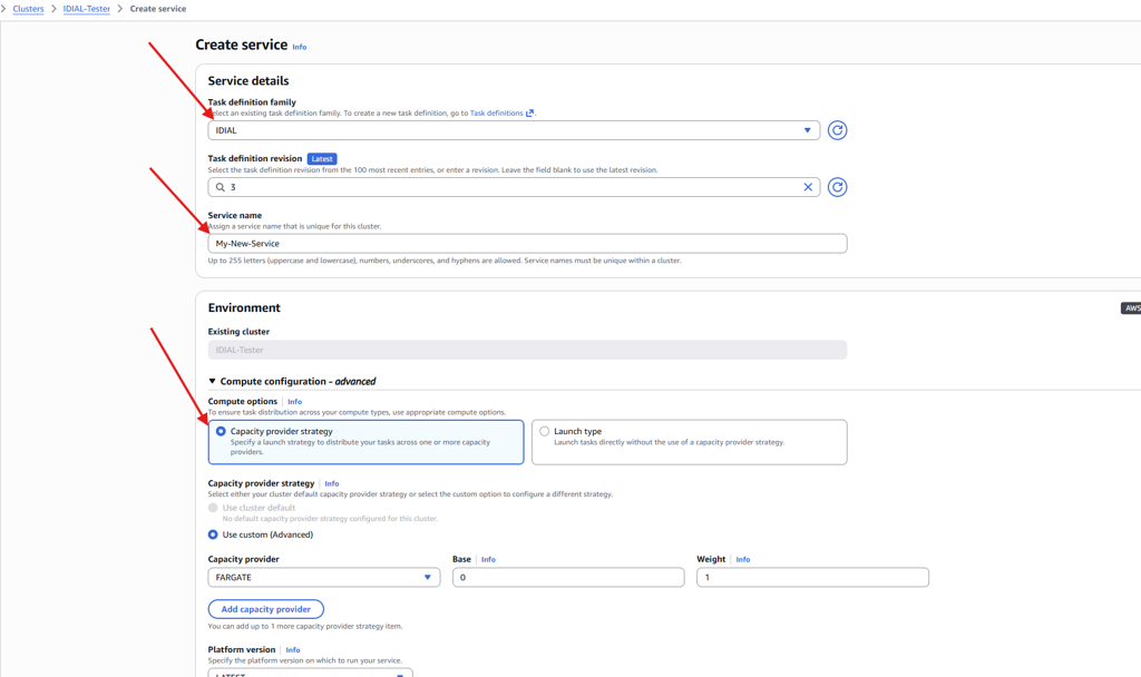 ECS – Create Service configuration