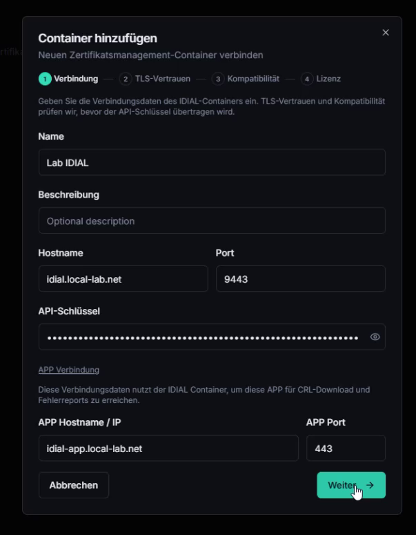 APP Verbindung ausgefüllt