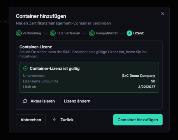 Container-Lizenz ist gültig