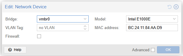 Proxmox Netzwerkadapter-Konfiguration mit vmbr0 und Intel E1000E