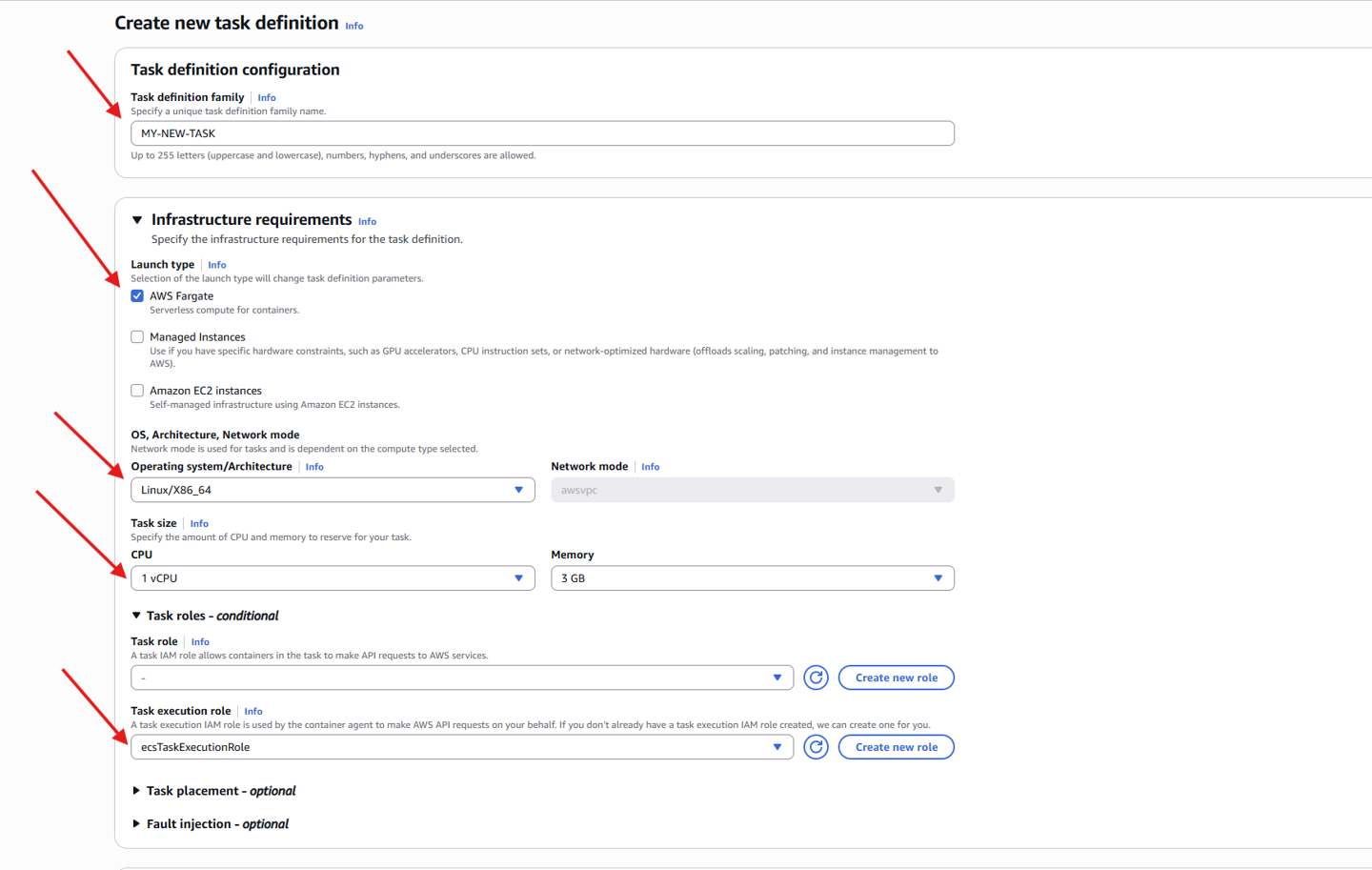 Task Definition – Infrastructure &amp; Launch type