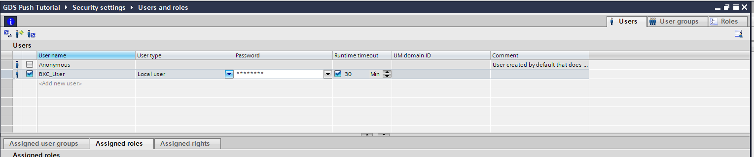 Creating a new local user in TIA Portal