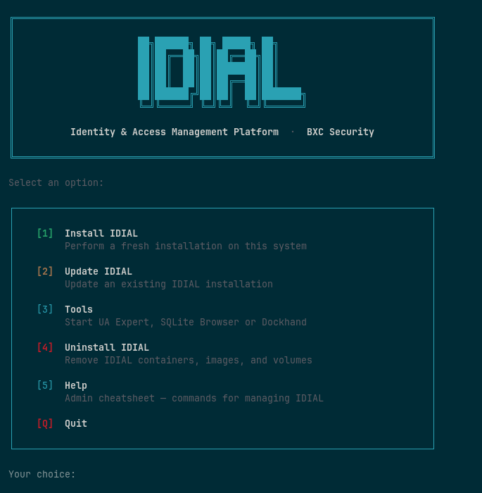 IDIAL Installer Main Menu
