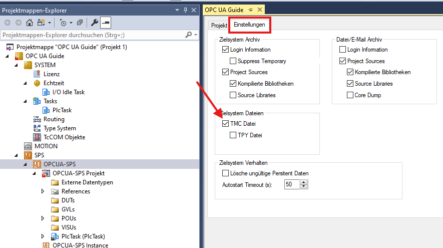 PLC Settings – enable TMC File