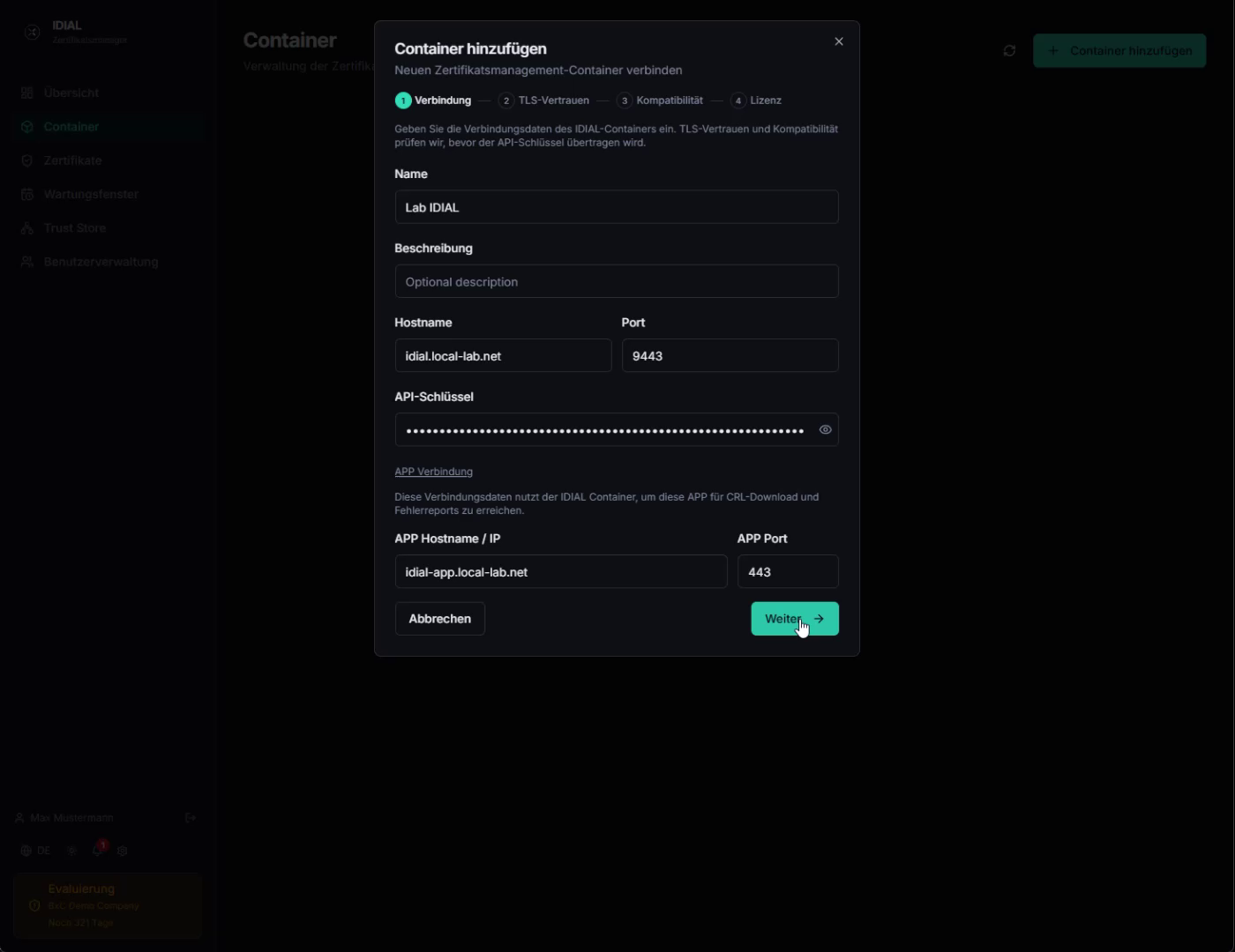 APP Connection Filled In