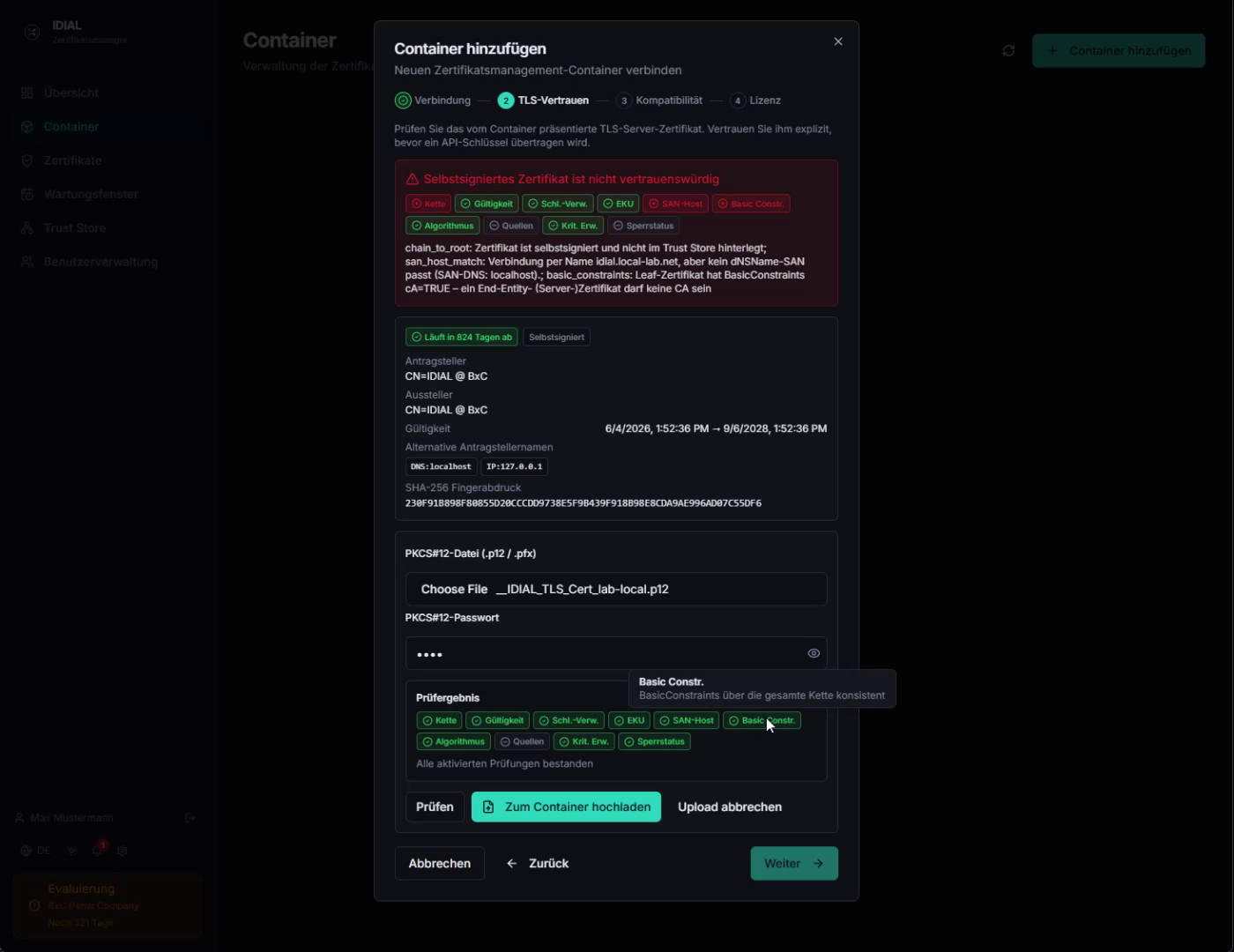 PKCS12 Verified, All Checks Green