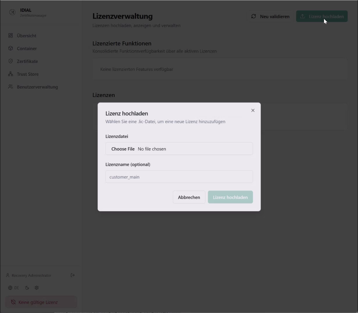 Upload License Dialog