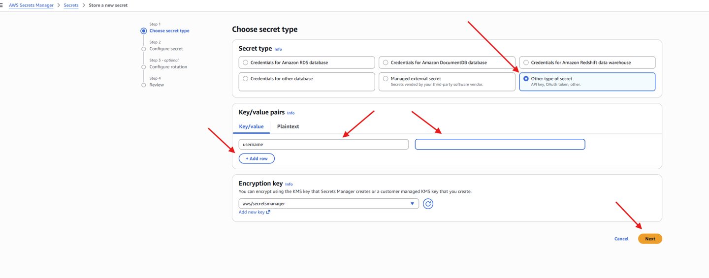 AWS Secrets Manager – Store a new secret