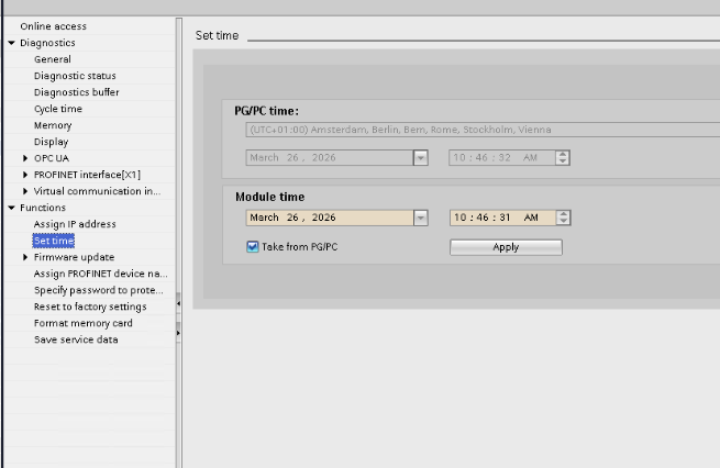 Setting CPU time from the engineering workstation