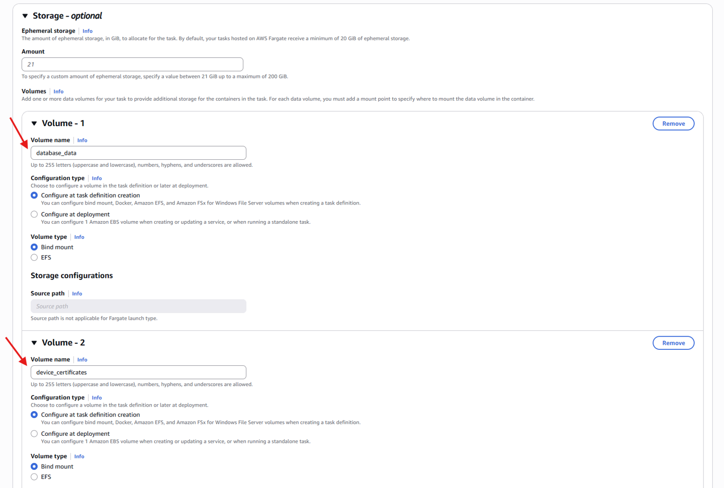 Task Definition – Volume configuration