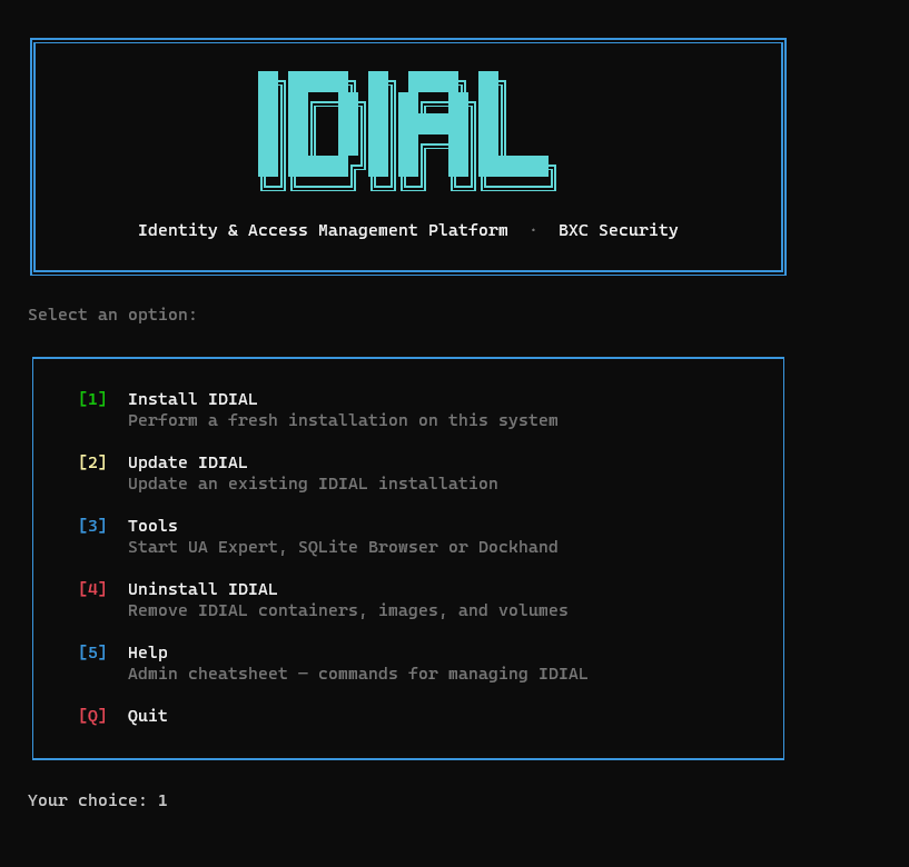 IDIAL Installer Main Menu