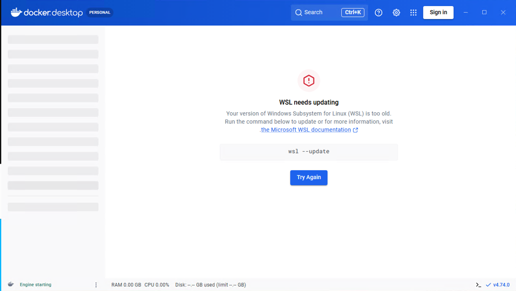 Docker Desktop – WSL Update Required